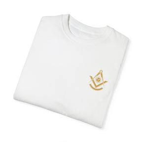 Past Master Blue Lodge T-Shirt - Garment-Dyed Square & Compass, Quadrant - Bricks Masons