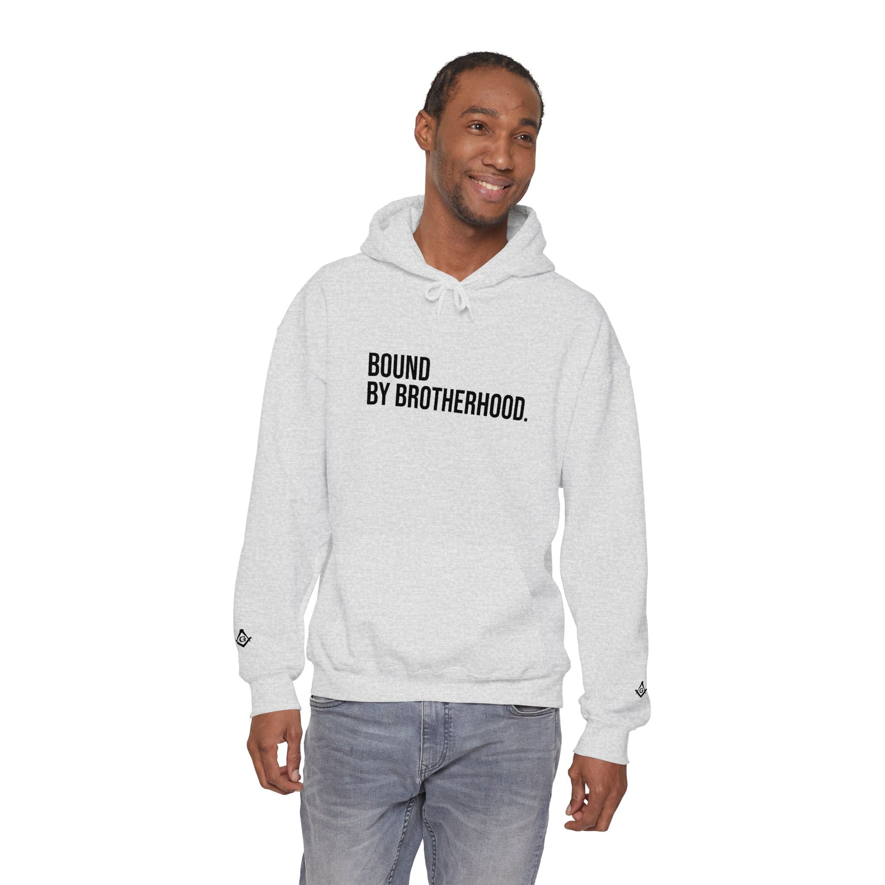 Master Mason Blue Lodge Sweatshirt - Bound By Brotherhood with Square & Compass G Embroidery - Bricks Masons