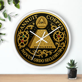 Eye of Providence Clock - Pyramid and All Seeing Eye with Latin Motto - Bricks Masons