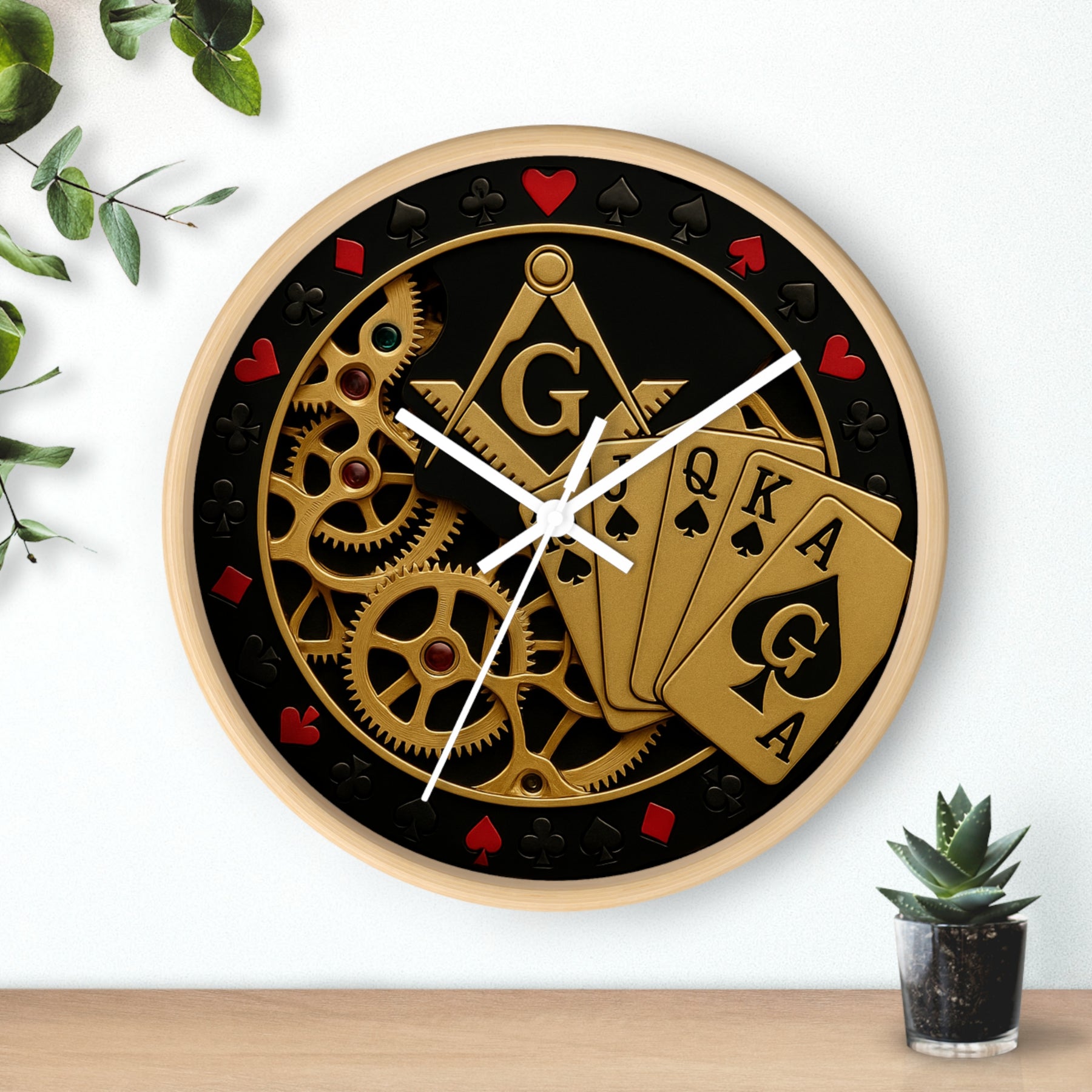 Master Mason Blue Lodge Clock - S&C G with Deck of Cards & Gear - Bricks Masons