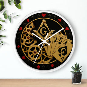 Master Mason Blue Lodge Clock - S&C G with Deck of Cards & Gear - Bricks Masons