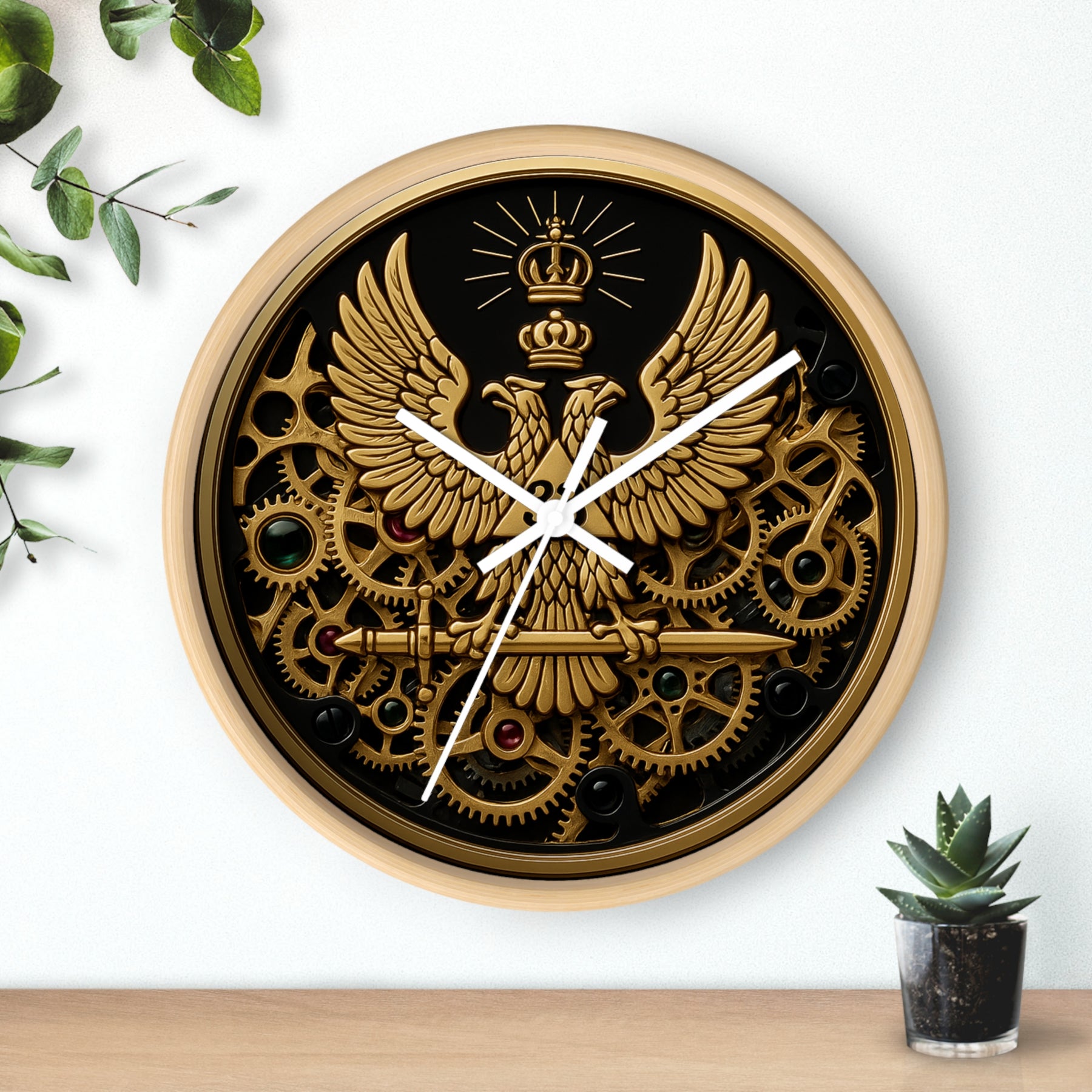 33rd Degree Scottish Rite Clock - Open Gear Eagle on Wood Frame With Plexiglass Face - Bricks Masons