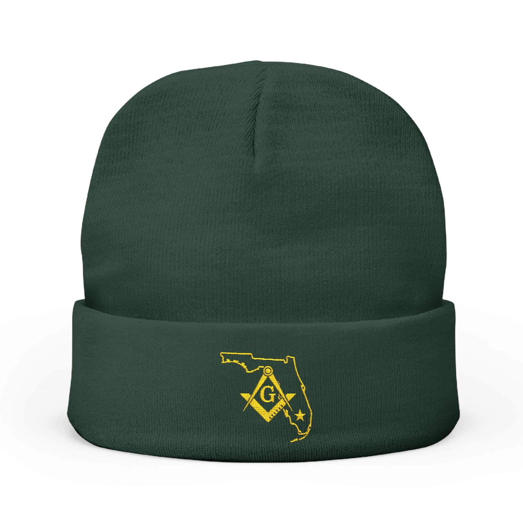 Master Mason Blue Lodge Beanie - Knit Embroidery Gold Square & Compass G Florida Mason - Bricks Masons