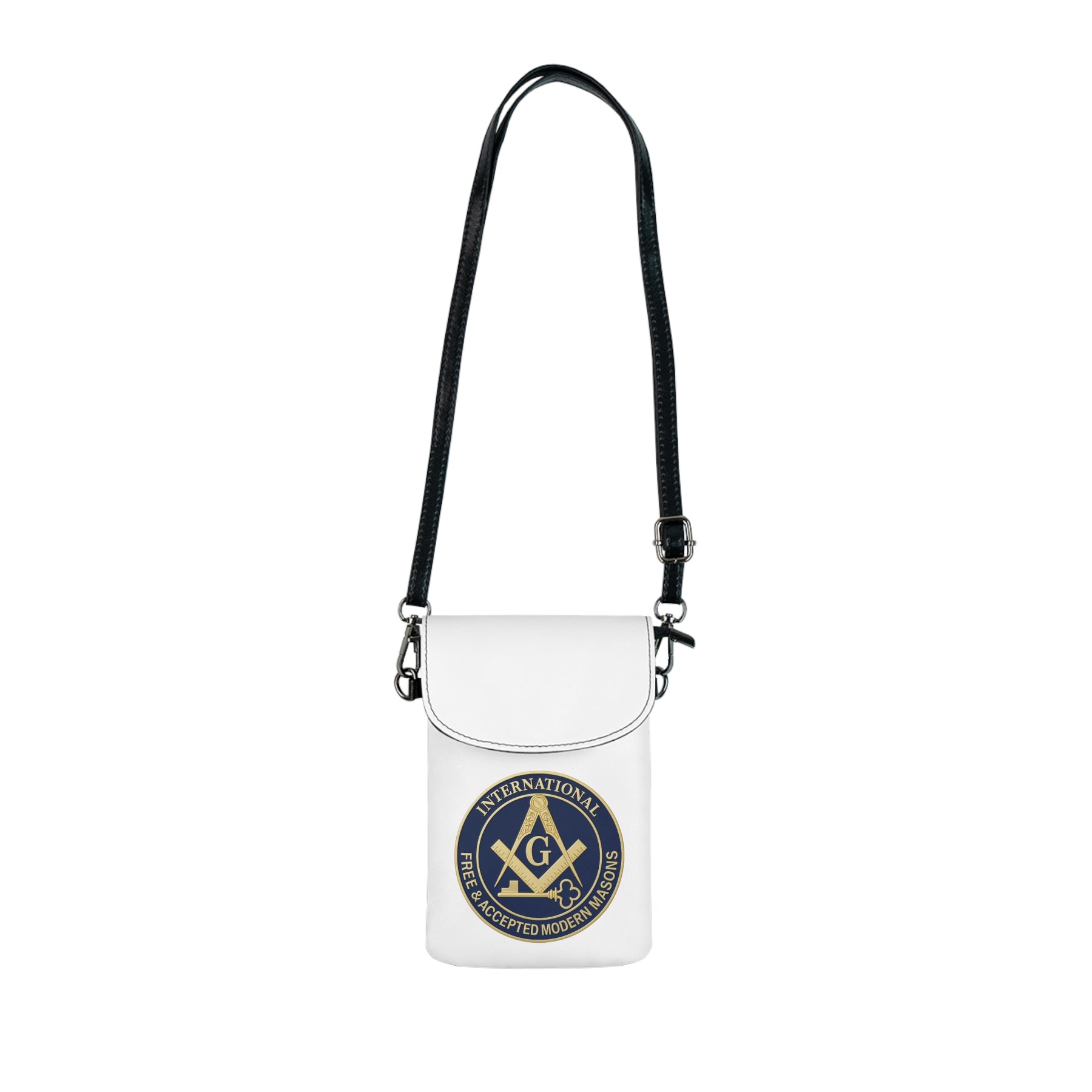 International Masons Cell Phone Wallet - White Microfiber Leather Hands-Free Wallet - Bricks Masons