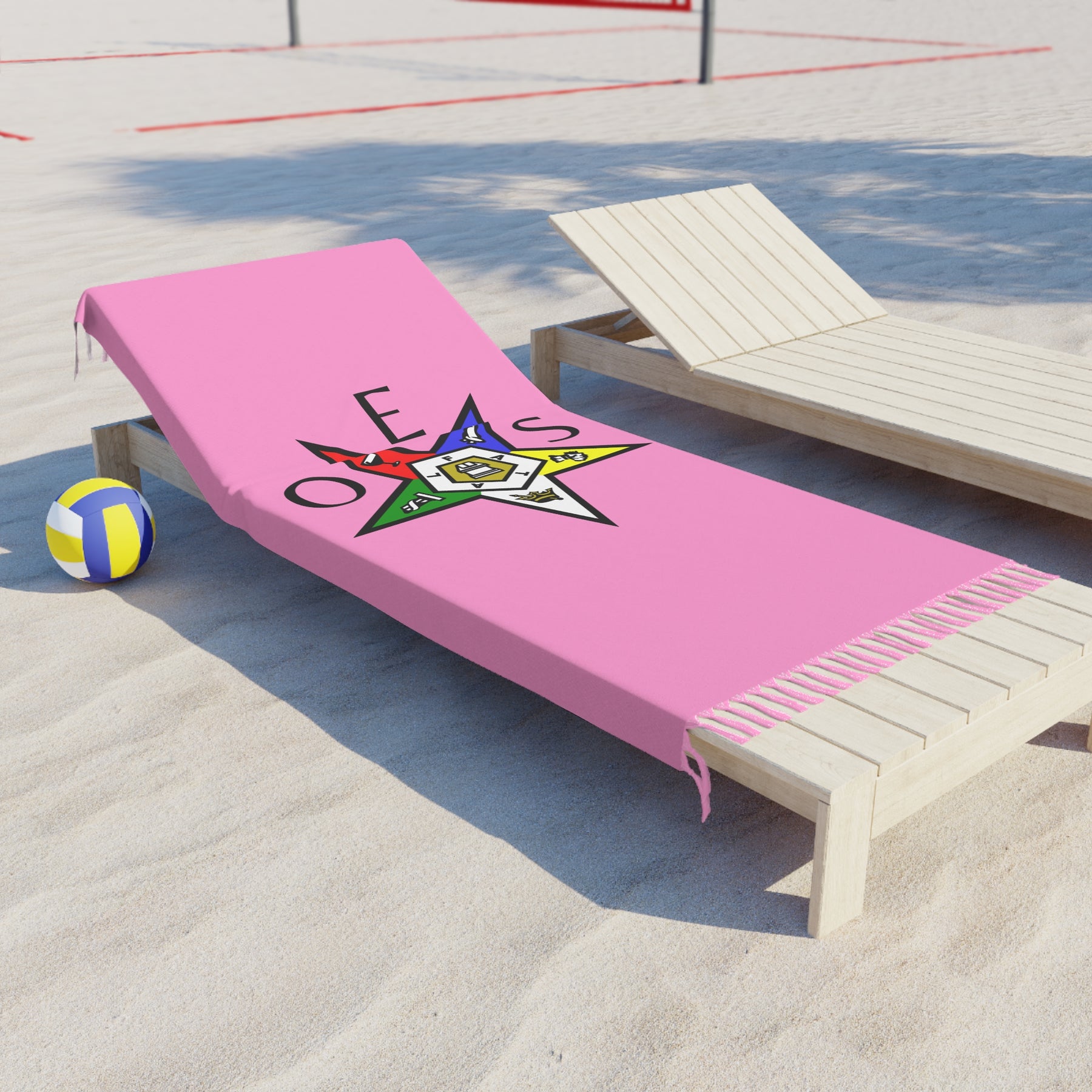 OES Towel - Pink Polyester With Knotted Tassels Beach Cloth - Bricks Masons