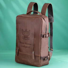33rd Degree Scottish Rite Backpack - Wings Up Genuine Brown Leather - Bricks Masons