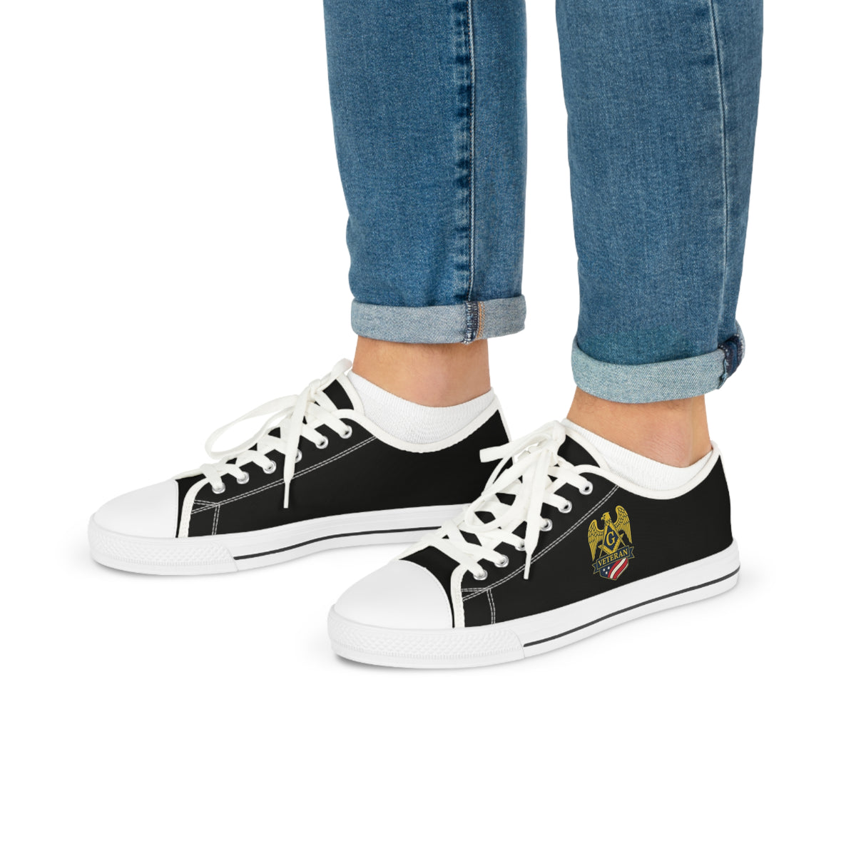 Master Mason Blue Lodge Sneaker - Low Top Sneaker Black & White Veteran Mason - Bricks Masons
