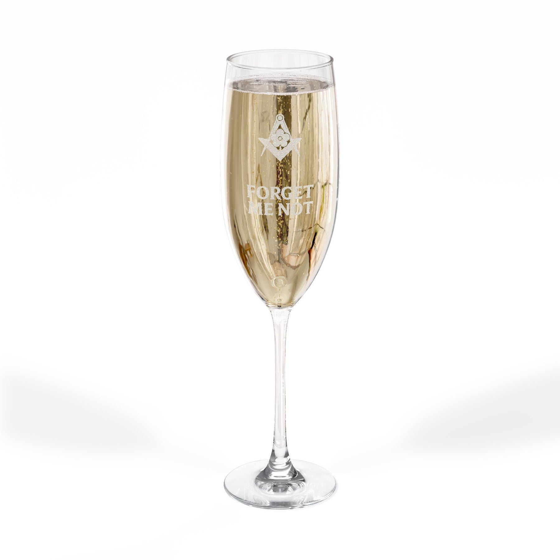 Master Mason Blue Lodge Champagne Flute - Square & Compasses Forget Me Not