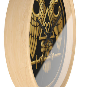 32nd Degree Scottish Rite Clock - Double Headed Eagle Emblem on Wood Frame - Bricks Masons