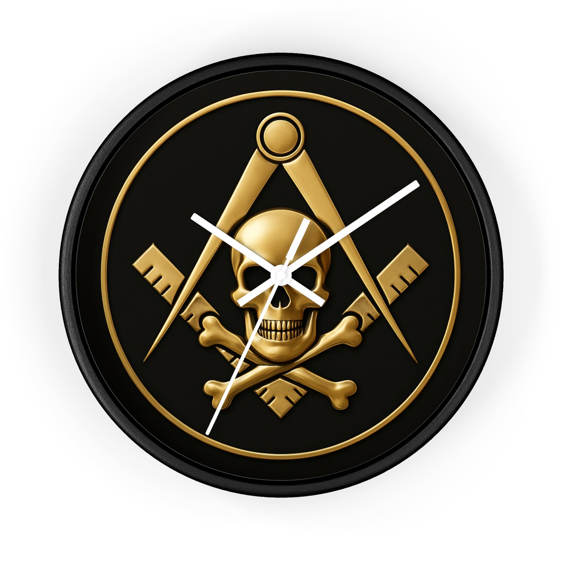 Widows Sons Clock - Square & Compass with Skull Emblem on Wooden Frame - Bricks Masons