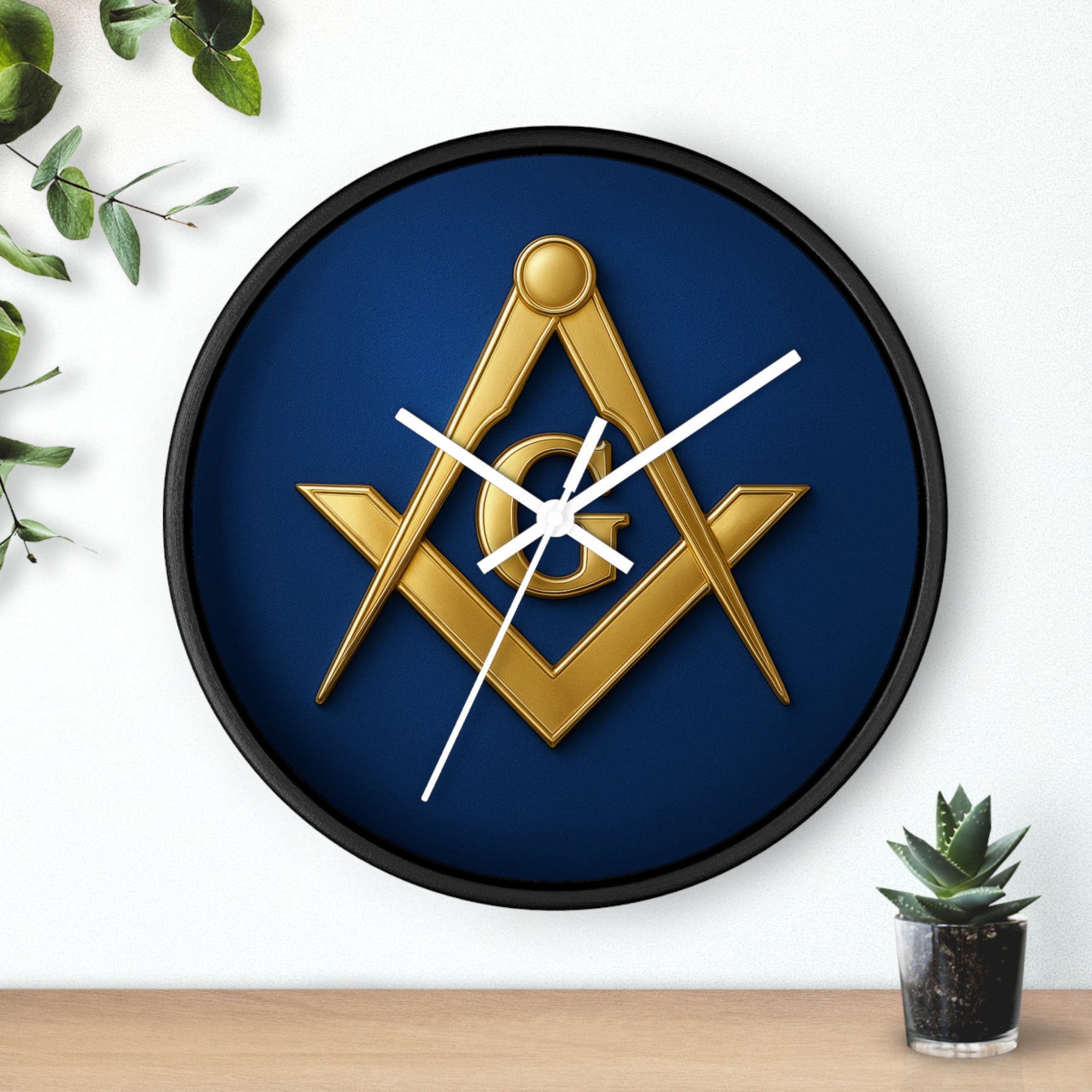 Master Mason Blue Lodge Clock - S & C Emblem on Elegant Wooden Frame - Bricks Masons