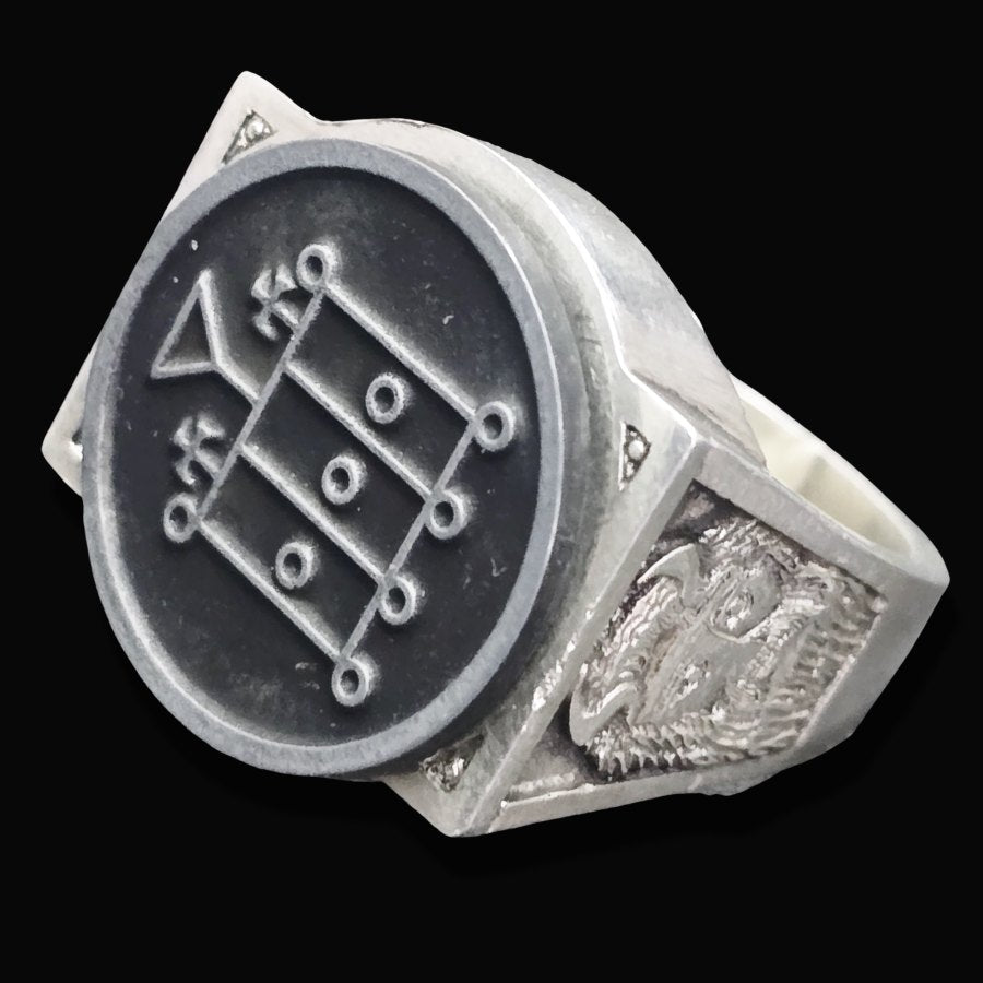Demon Ring 50 KNIGHT FURCAS 72 Demons Minor Key of Solomon Goetia In Silver 2.2 cm x 1.8 cm 18 Gr Art 1828 - Bricks Masons