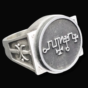 Demon Ring 61 PRESIDENT ZAGAN 72 Demons Lesser Key of Solomon Goetia In Silver 2.2 cm x 1.8 cm 18 Gr Art 1839 - Bricks Masons