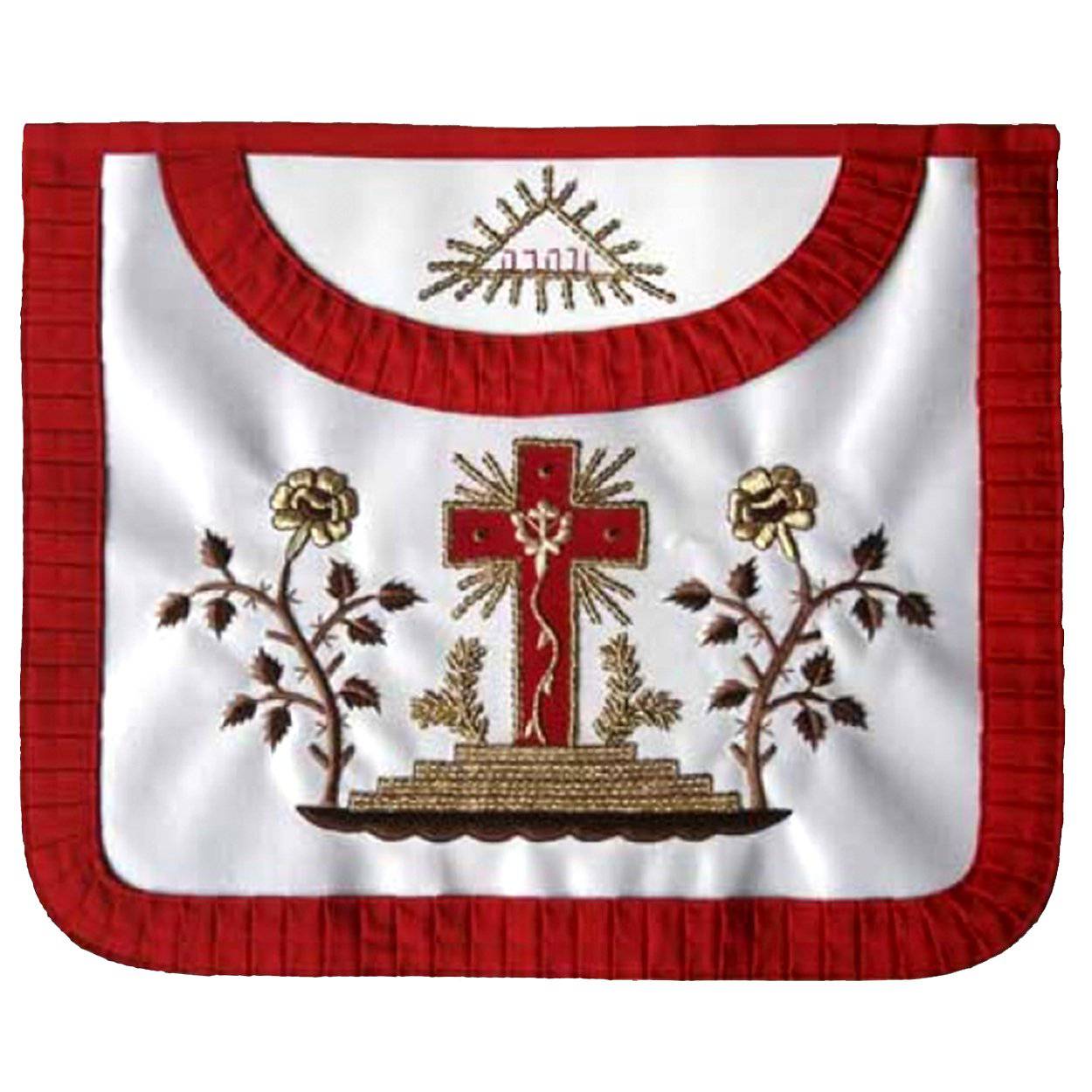18th Degree Scottish Rite Apron - White & Red Satin - Bricks Masons