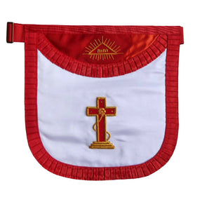 18th Degree Scottish Rite Apron - White & Red Satin with Pleated Edges - Bricks Masons