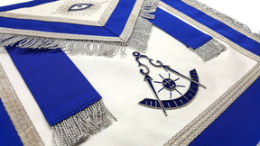 Past Master Blue Lodge Apron - Blue with Tabs & Silver Fringe