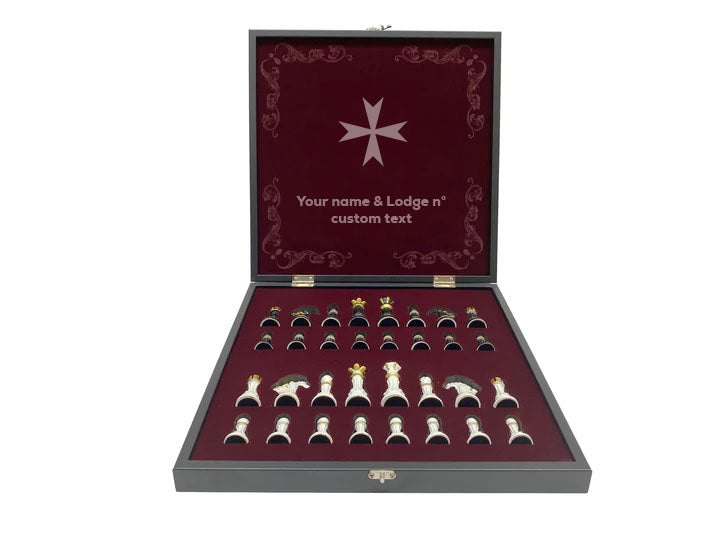 Order Of Malta Chess Set - Black Marble Pattern - Bricks Masons