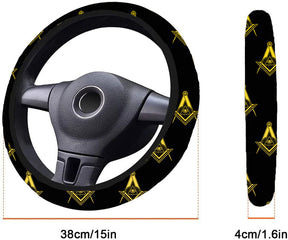 Master Mason Blue Lodge Steering Wheel Cover - White & Gold