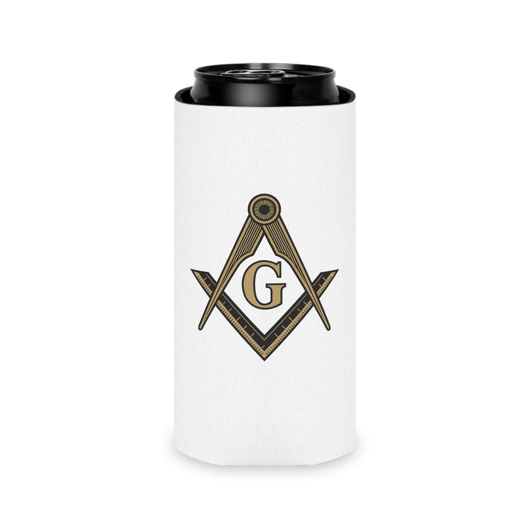 Master Mason Blue Lodge Can Cooler - Square & Compass G Lightweight Polyester - Bricks Masons