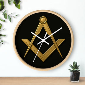 Master Mason Blue Lodge Clock - Classic Square & Compass on Wood Frame - Bricks Masons