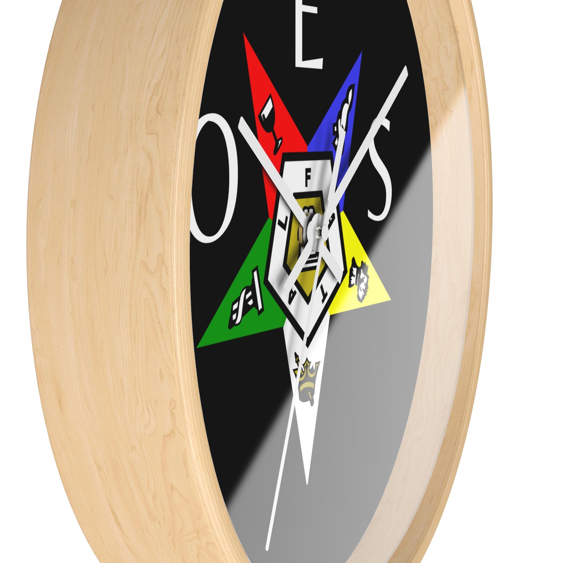 OES Clock - Colorful Star Emblem with OES Lettering on Wooden Frame - Bricks Masons