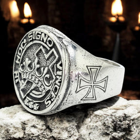 Templar Ring In Hoc Signo Vinces in Silver Art 307 - Bricks Masons