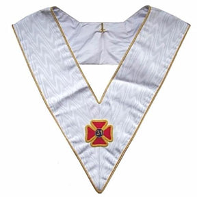 30th Degree Scottish Rite Collar - White Moire with Gold Borders - Bricks Masons