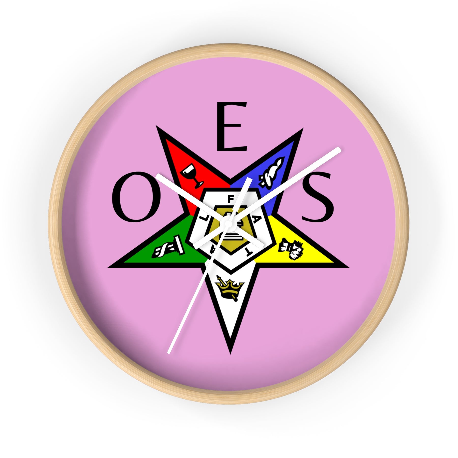 OES Clock - Colorful Emblem with OES Lettering on Pink Dial - Bricks Masons