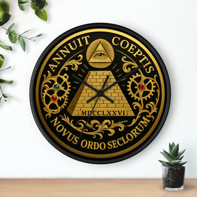 Eye of Providence Clock - Pyramid and All Seeing Eye with Latin Motto - Bricks Masons