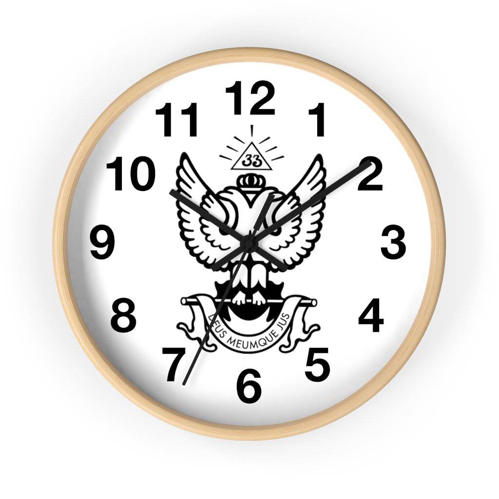 33rd Degree Scottish Rite Clock - Wings Up Wooden Frame - Bricks Masons