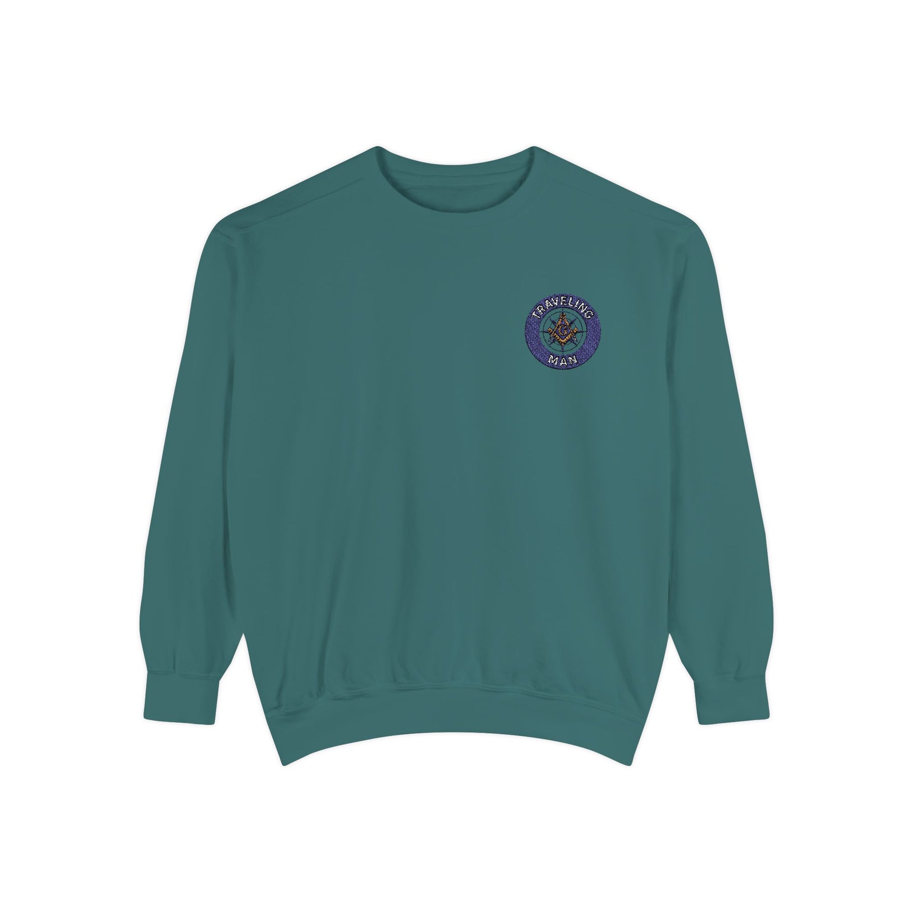 Master Mason Blue Lodge Sweatshirt - Embroidered Emblem Traveling Man - Bricks Masons