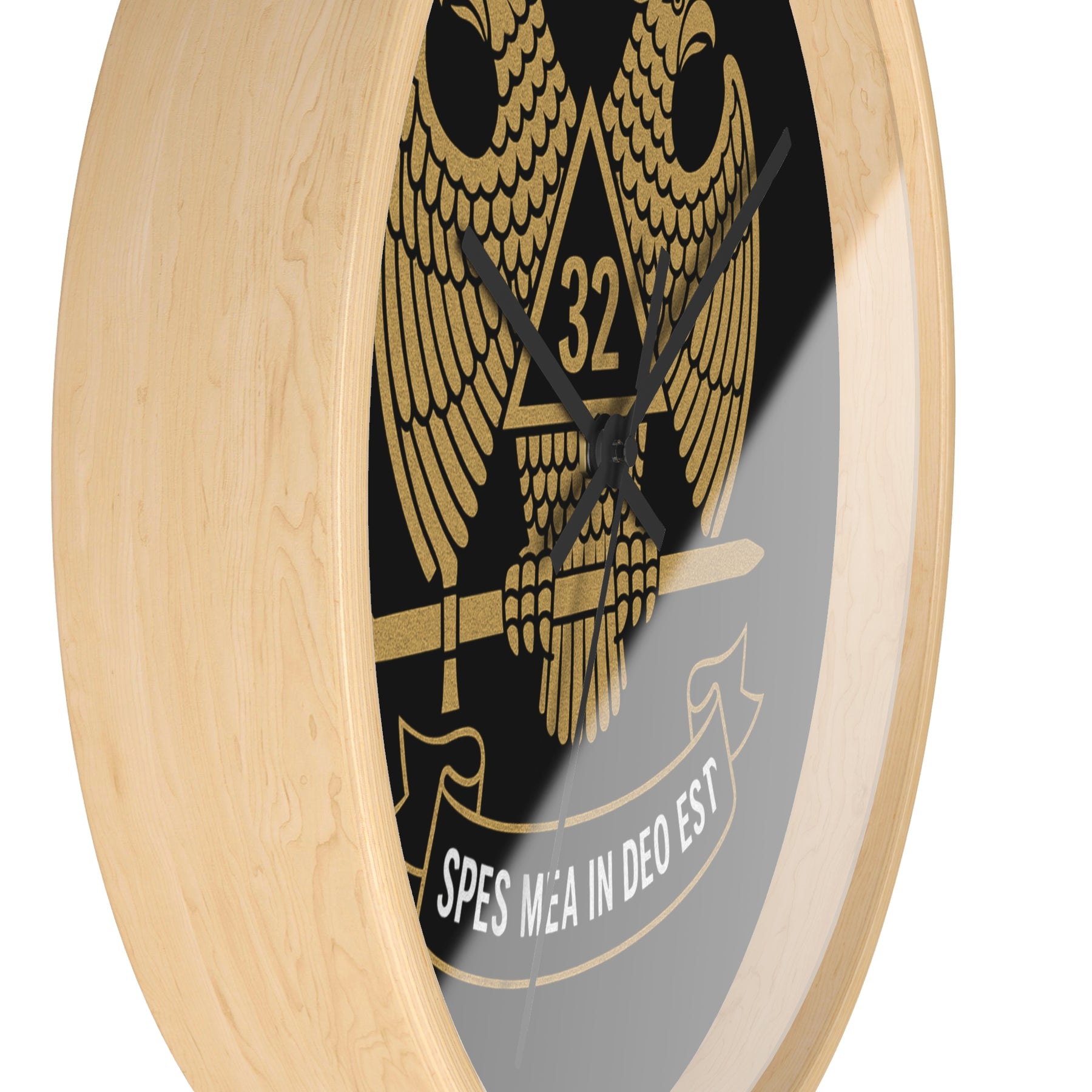 32nd Degree Scottish Rite Clock - Double Headed Eagle on Black Dial with Motto - Bricks Masons