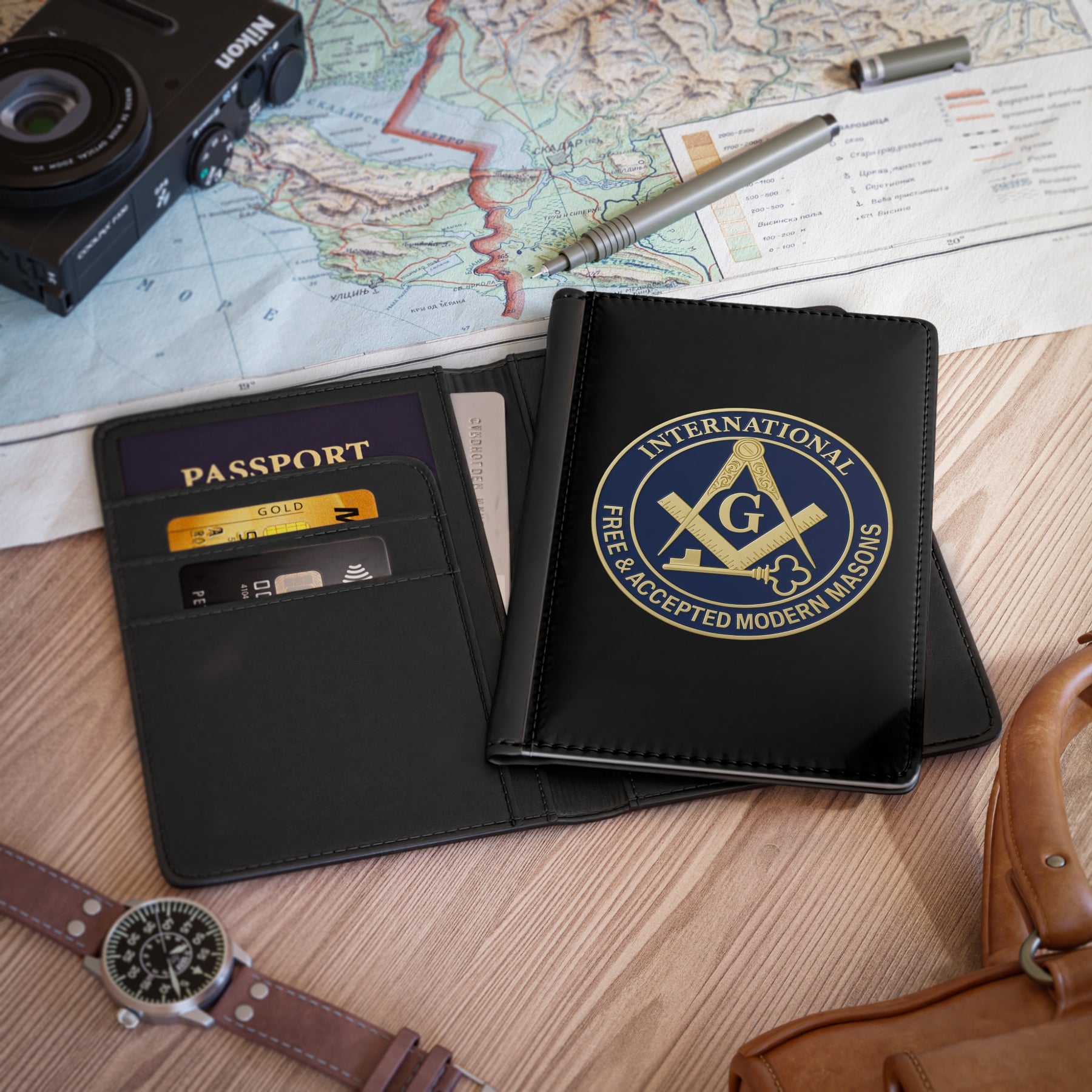 International Masons Passport Cover - Free & Accepted Masons PU Leather - Bricks Masons