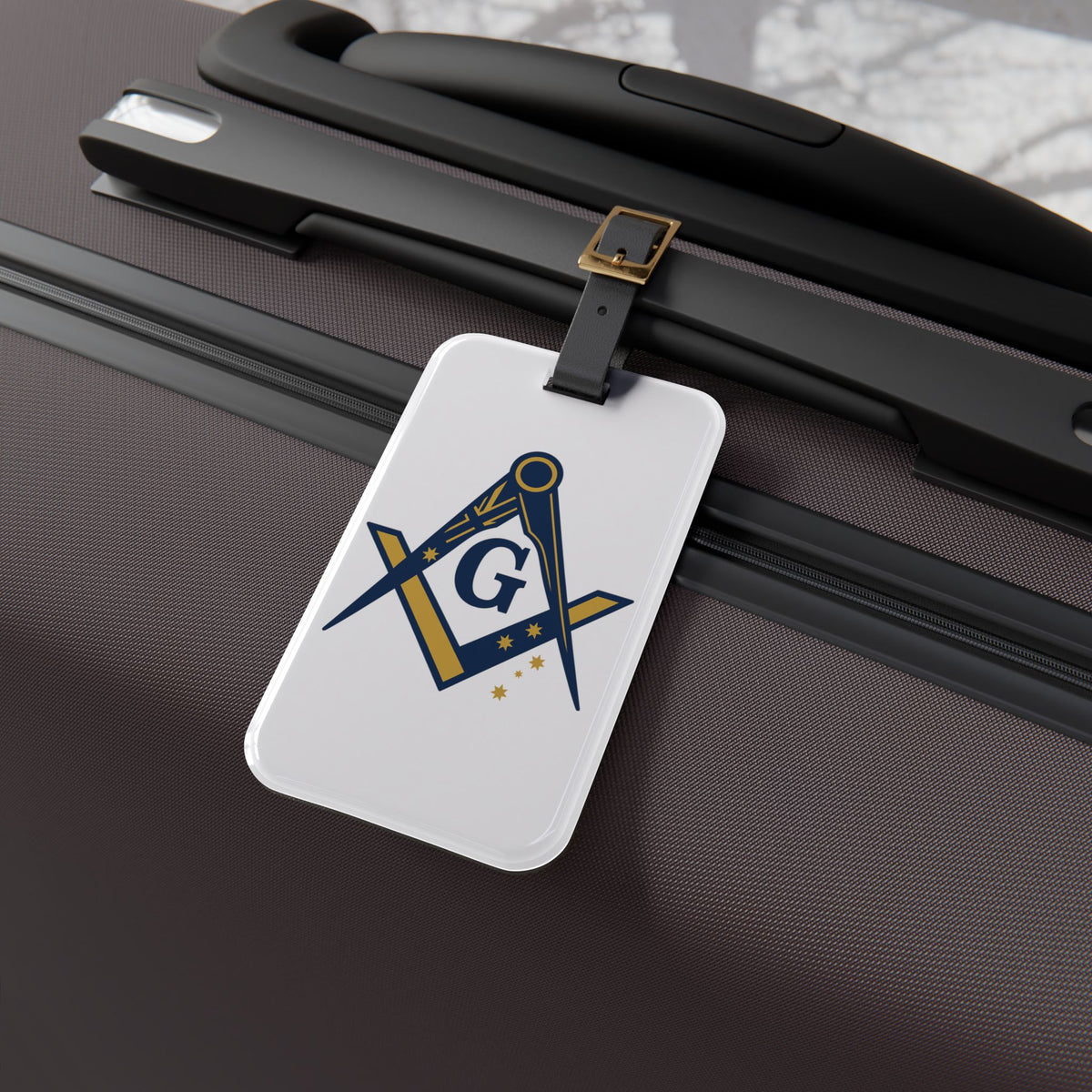Master Mason Blue Lodge Australia Jurisdiction Luggage Tag - S&C G Black Leather Strap - Bricks Masons