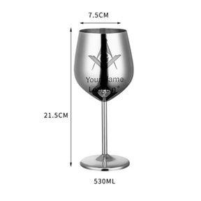 Master Mason Blue Lodge Wine Glass - Stainless Steel Customizable - Bricks Masons