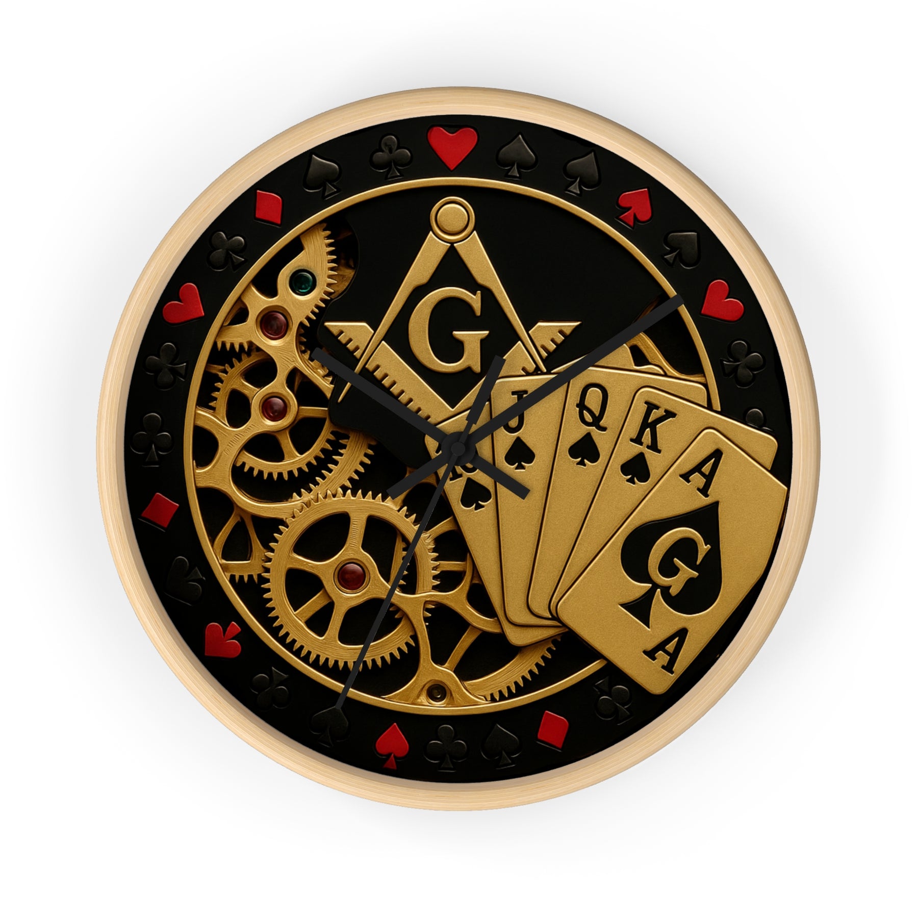 Master Mason Blue Lodge Clock - S&C G with Deck of Cards & Gear - Bricks Masons