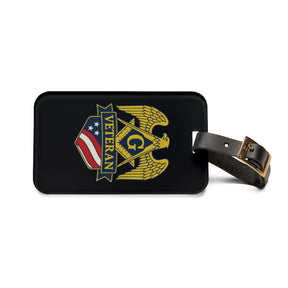 Master Mason Blue Lodge Luggage Tag - Black Veteran Mason With Black Leather Strap - Bricks Masons