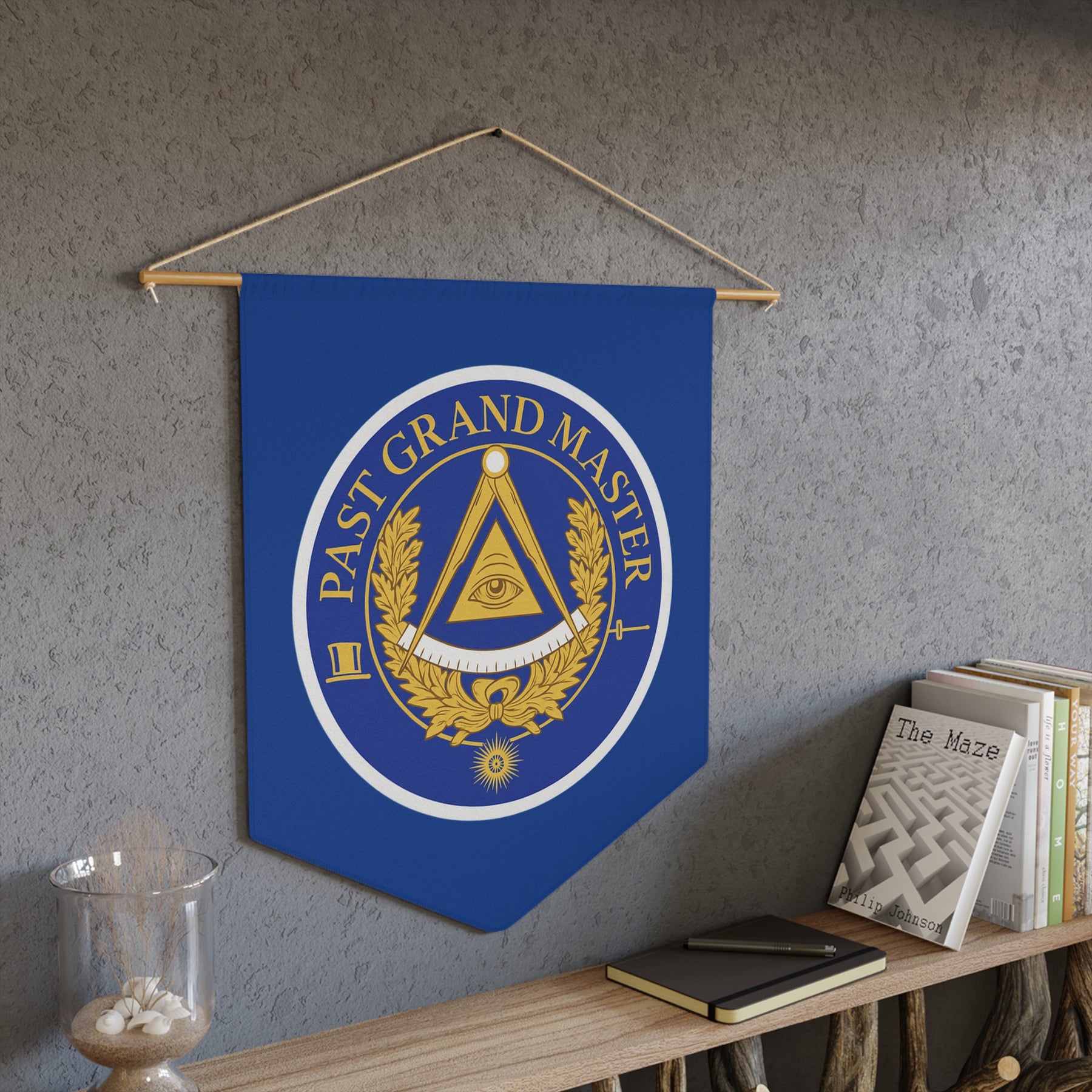 Past Grand Master Blue Lodge Pennant - Circle Emblem of Wisdom and Guidance - Bricks Masons