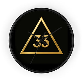 33rd Degree Scottish Rite Clock - Golden Triangle 33 Emblem on Wood Frame - Bricks Masons