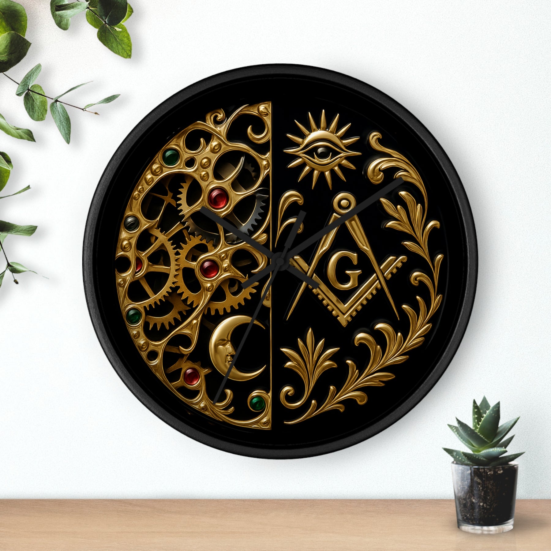 Master Mason Blue Lodge Clock - Split Dial Gear with Moon S&C G with Eye - Bricks Masons