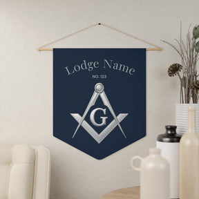 Master Mason Blue Lodge Pennant - Silver Square & Compass G with Customization - Bricks Masons