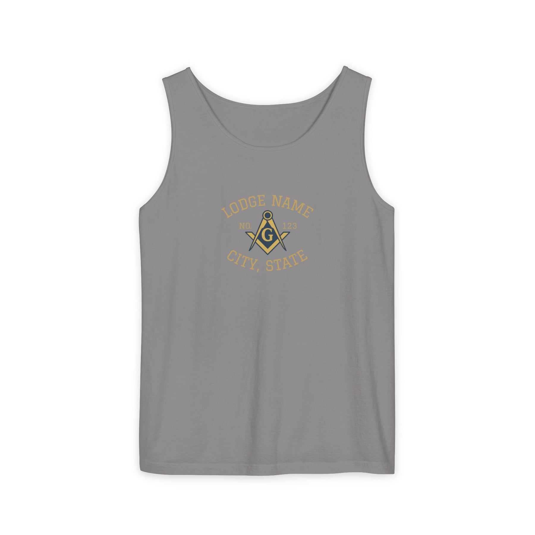 Master Mason Blue Lodge Tank Top - Personalizable Garment-Dyed Square & Compass G - Bricks Masons