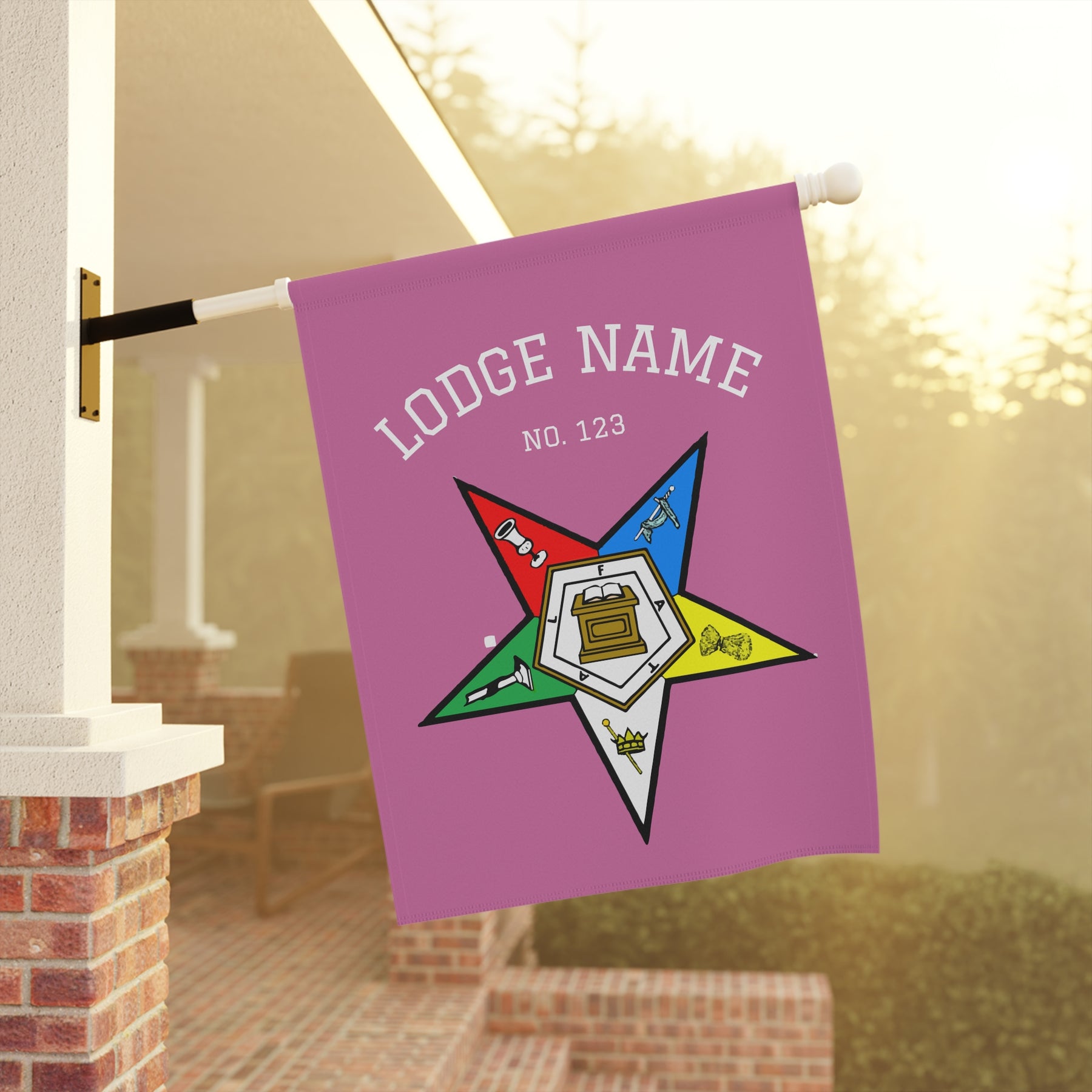 OES Yard Flag - Colorful Star With Personalization - Bricks Masons