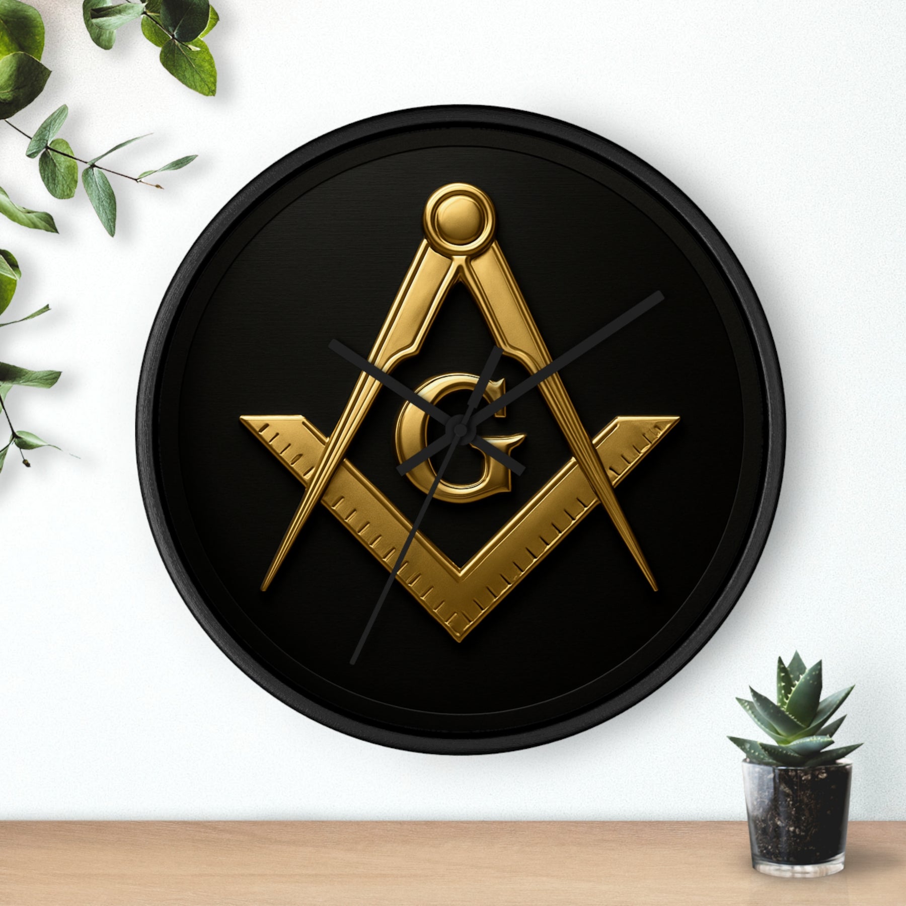 Master Mason Blue Lodge Clock - S&C with G Design on Wood Frame - Bricks Masons