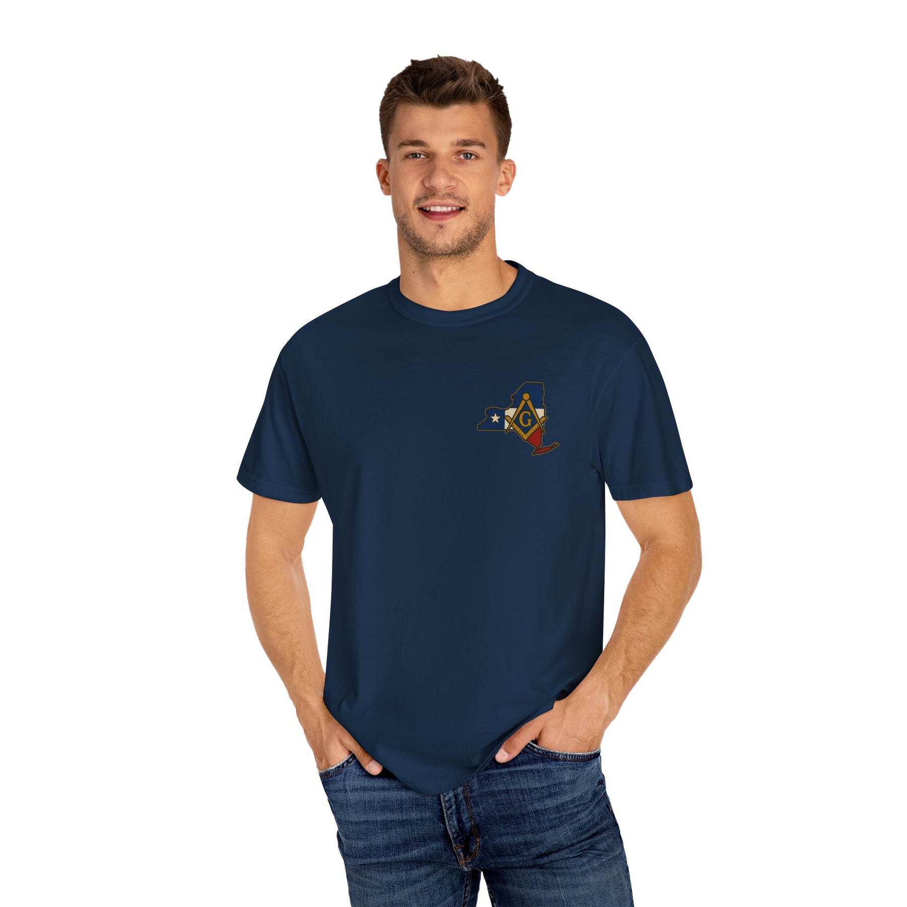 Master Mason Blue Lodge T-Shirt - Garment-Dyed New York Mason - Bricks Masons