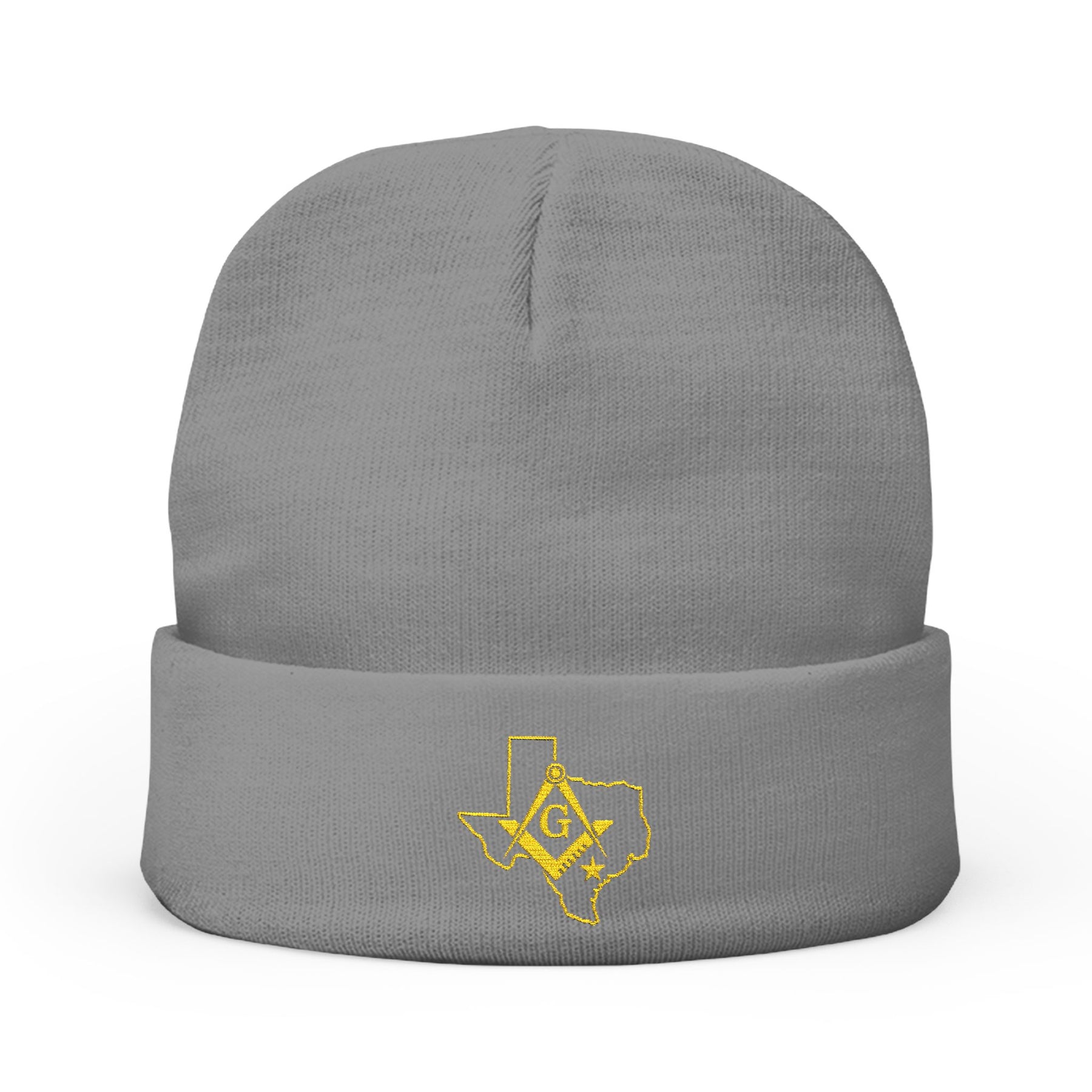 Master Mason Blue Lodge Beanie - Knit Embroidery Gold Square & Compass G Texas Mason - Bricks Masons