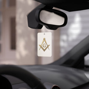 Master Mason Blue Lodge Car Air Freshener - Gold Square & Compass with G - Bricks Masons