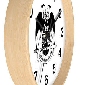 32nd Degree Scottish Rite Clock - Wings Down Wooden Frame