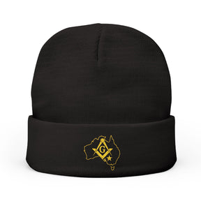 Master Mason Blue Lodge Australia Jurisdiction Beanie - Knit Embroidery Australia Mason Map - Bricks Masons