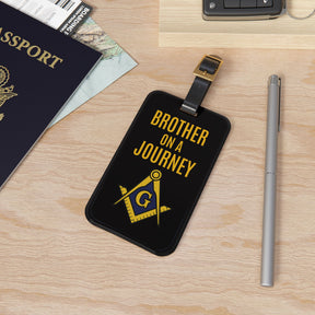 Master Mason Blue Lodge Luggage Tag - Brother On A Journey With Black Leather Strap - Bricks Masons